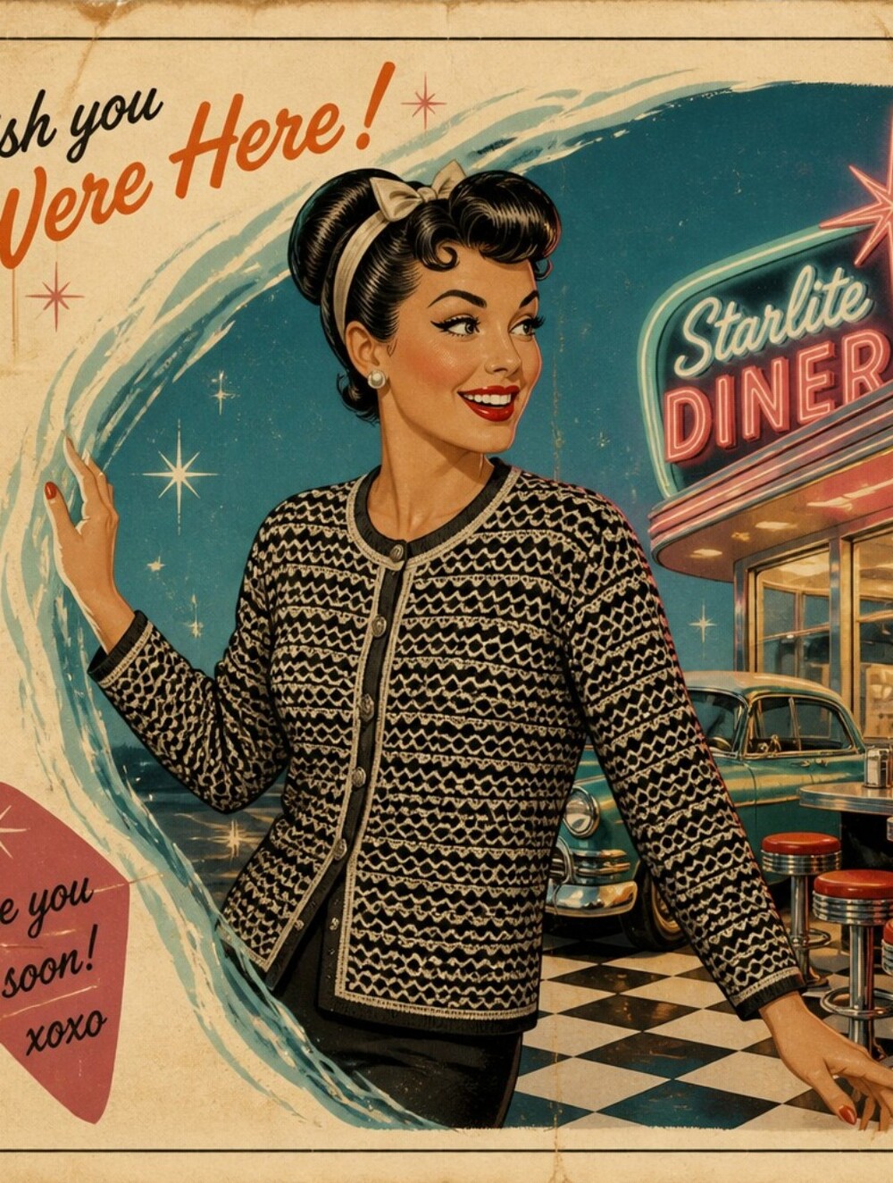 Etoile Metallic Black & Cream Patterned Sweater